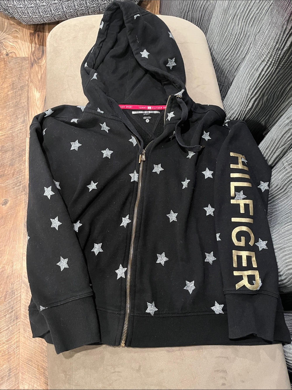Tommy Hilfiger Sport Hoodie with Silver Stars Gold Hilfiger Left Sleeve